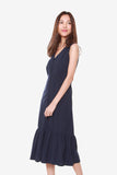 Victoria Button Down Fluted Dress in Navy