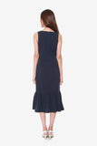 Victoria Button Down Fluted Dress in Navy