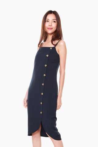 Janelle Side Button Down Dress in Navy