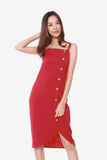 Janelle Side Button Down Dress in Red