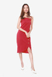 Janelle Side Button Down Dress in Red