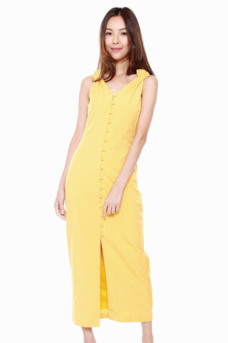 Juliana Button Down Maxi Dress in Sunshine Yellow