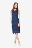 San Floral Lace Sheath Dress in Navy