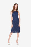 San Floral Lace Sheath Dress in Navy