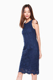 San Floral Lace Sheath Dress in Navy
