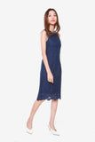 San Floral Lace Sheath Dress in Navy