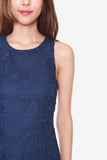 San Floral Lace Sheath Dress in Navy