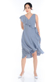Tiana Ruffle Wrap Dress in Dusty Grey