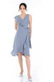Tiana Ruffle Wrap Dress in Dusty Grey