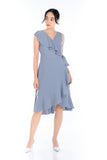 Tiana Ruffle Wrap Dress in Dusty Grey