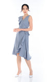 Tiana Ruffle Wrap Dress in Dusty Grey