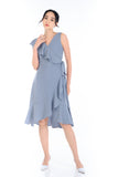 Tiana Ruffle Wrap Dress in Dusty Grey