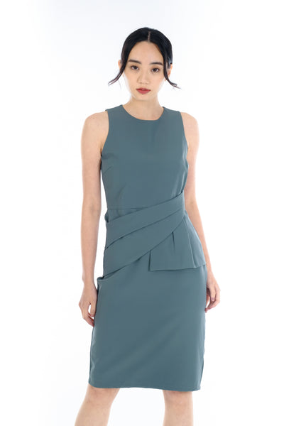 Rach Peplum Detail Shealth in Sage Green