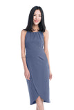 Heidi Cross-Over Dress in Grey Blue