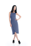 Heidi Cross-Over Dress in Grey Blue