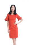 Taza Ruffle Sleeve Shift Dress in Orange