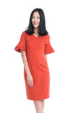 Taza Ruffle Sleeve Shift Dress in Orange