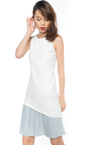 Cleo Slant Pleated Hem Colour block Midi in White