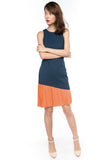 Cleo Slant Pleated Hem Colour block Midi in Burnt Orange