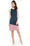 Cleo Slant Pleated Hem Colour block Midi in Navy