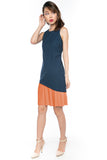 Cleo Slant Pleated Hem Colour block Midi in Burnt Orange