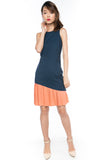 Cleo Slant Pleated Hem Colour block Midi in Burnt Orange
