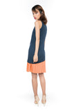 Cleo Slant Pleated Hem Colour block Midi in Burnt Orange