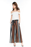Joelin Stripes Printed Sash Palazzo Pants in Black