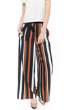 Joelin Stripes Printed Sash Palazzo Pants in Black