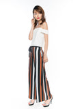 Joelin Stripes Printed Sash Palazzo Pants in Black