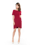 Sleeved Cross Over Midi in Red