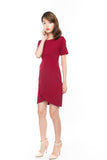 Sleeved Cross Over Midi in Red