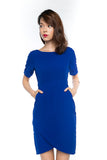 Sleeved Cross Over Midi in Blue