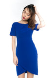Sleeved Cross Over Midi in Blue