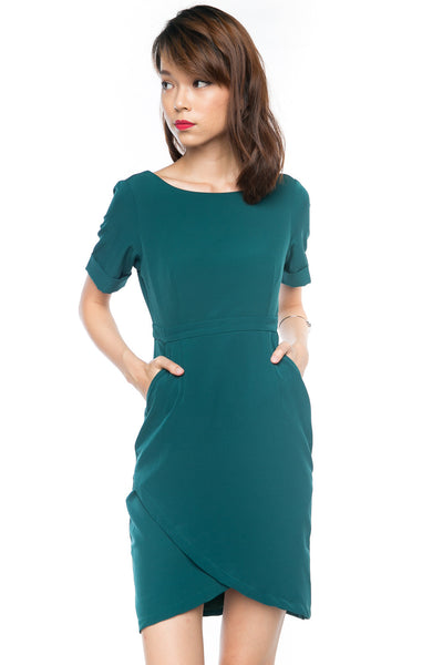 Sleeved Cross Over Midi in Green