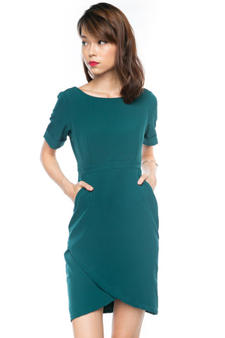 Sleeved Cross Over Midi in Green