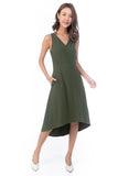 Gen v neck Side Detail Diphem Dress in Olive