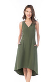 Gen v neck Side Detail Diphem Dress in Olive