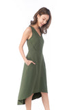 Gen v neck Side Detail Diphem Dress in Olive