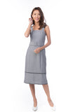 Heidi Square Neck Tassle Belted Dress In Heather Grey