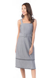 Heidi Square Neck Tassle Belted Dress In Heather Grey