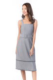 Heidi Square Neck Tassle Belted Dress In Heather Grey