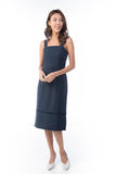 Heidi Square Neck Tassle Belted Dress In Navy