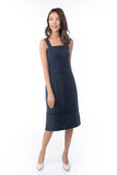 Heidi Square Neck Tassle Belted Dress In Navy