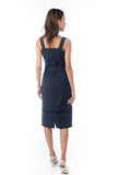 Heidi Square Neck Tassle Belted Dress In Navy