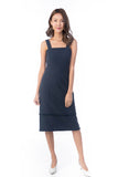 Heidi Square Neck Tassle Belted Dress In Navy