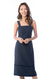 Heidi Square Neck Tassle Belted Dress In Navy