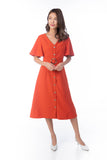 Cara Flutter Sleeved Button Midi in Rust