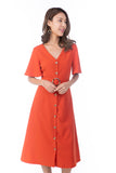 Cara Flutter Sleeved Button Midi in Rust