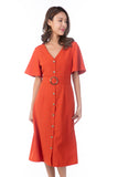 Cara Flutter Sleeved Button Midi in Rust